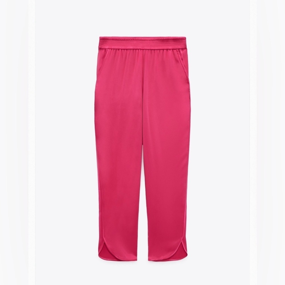 ZARA Satin Effect Slit Pants, Fuschia Color